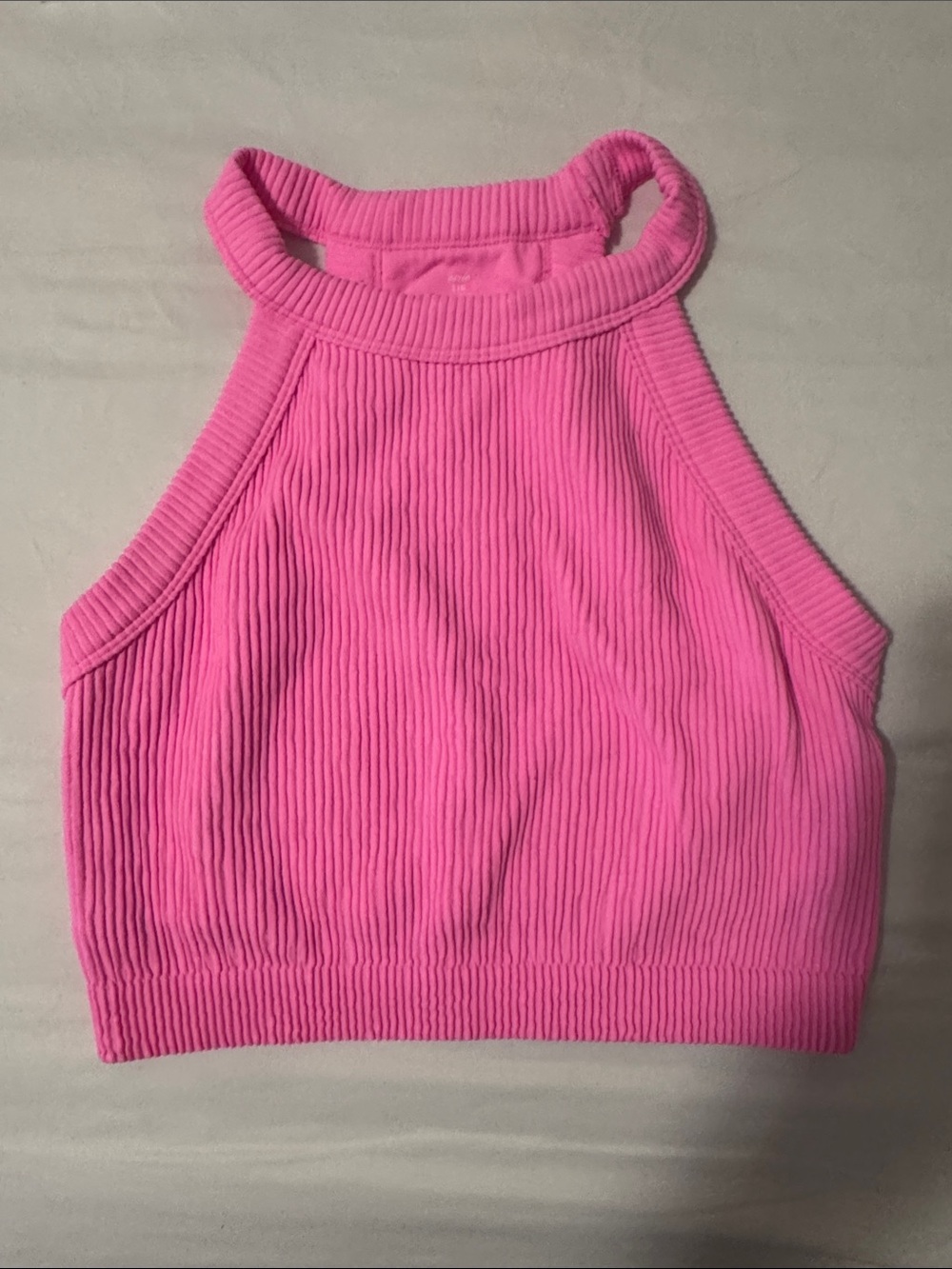 Ribbed High-Neck Cropped Tank Top - Neon Pink
